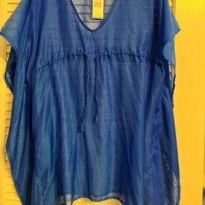 Beach coverup by Ecodesign. NWT. Sheer,slip on royal blue. $30. One size.